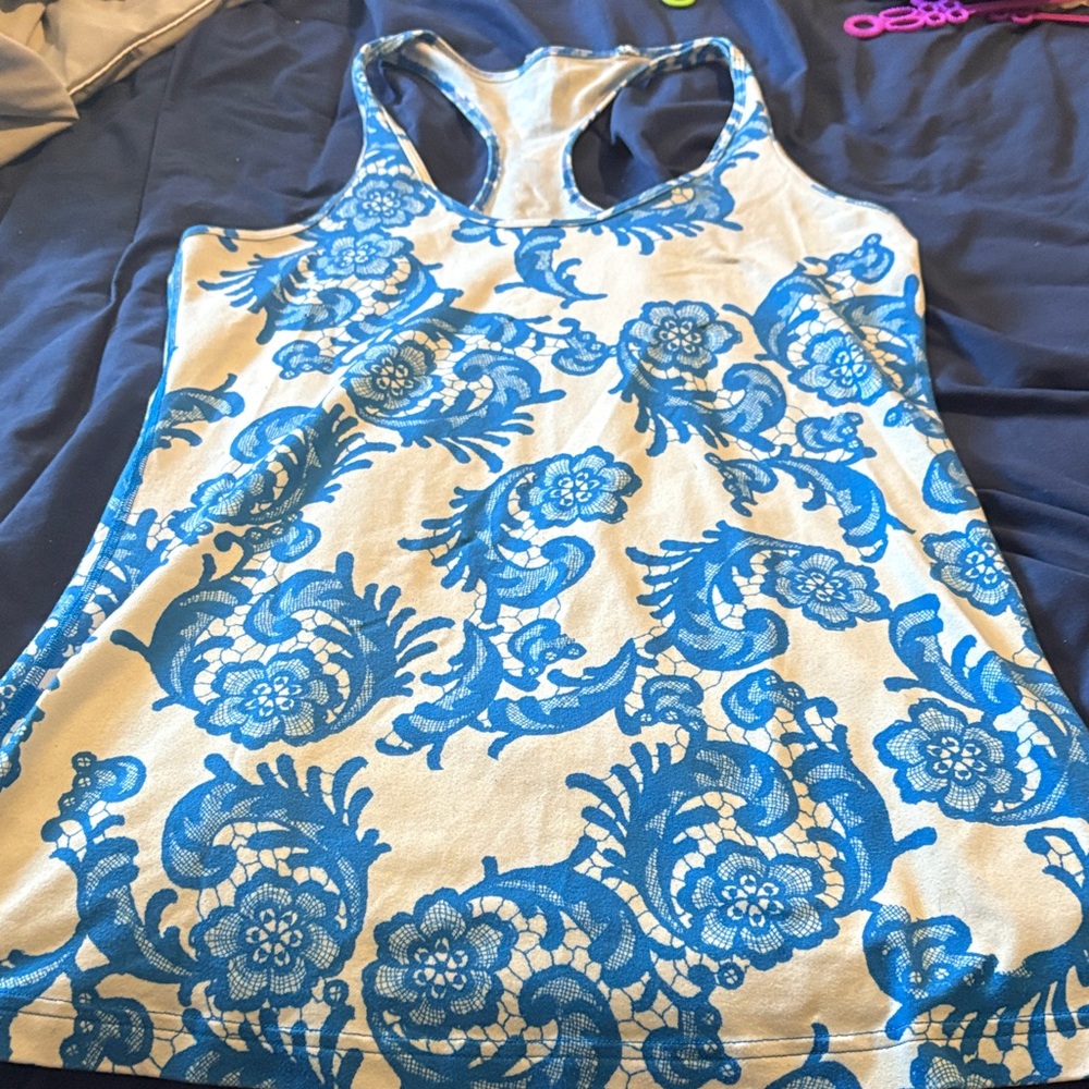 lululemon athletica Blue and White Tank Top